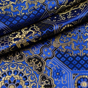 特蒙古袍蓝色云锦唐装 提花织锦缎丝绸面料蒙古袍民族绸绣旗袍布料