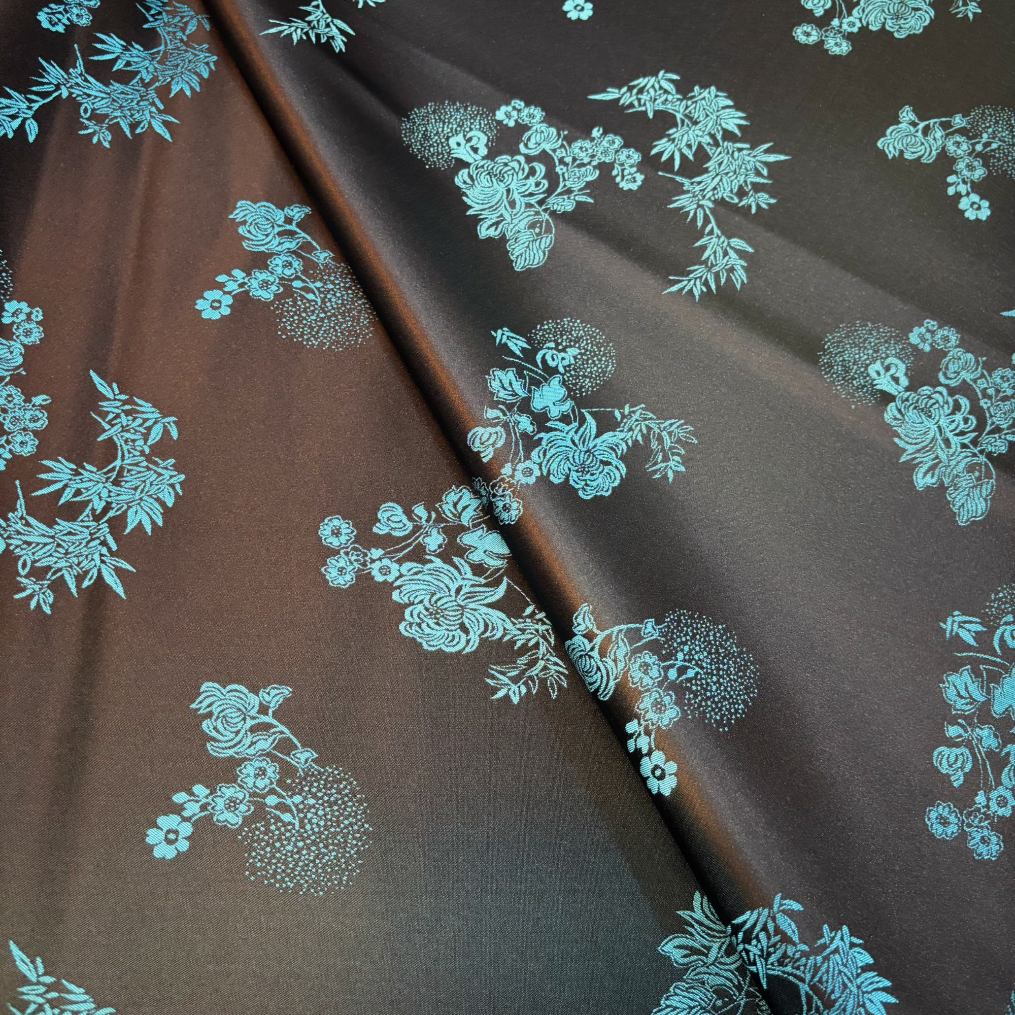 内蒙古花枝提花绸缎布料古风汉服旗袍复古中国风暗花织锦缎面料