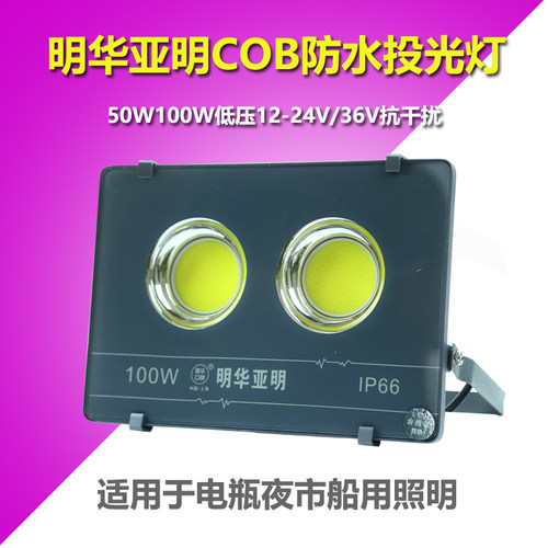 亚明LED投光灯低压超亮12V24V36V船用抗干扰50W100瓦照明防水射灯