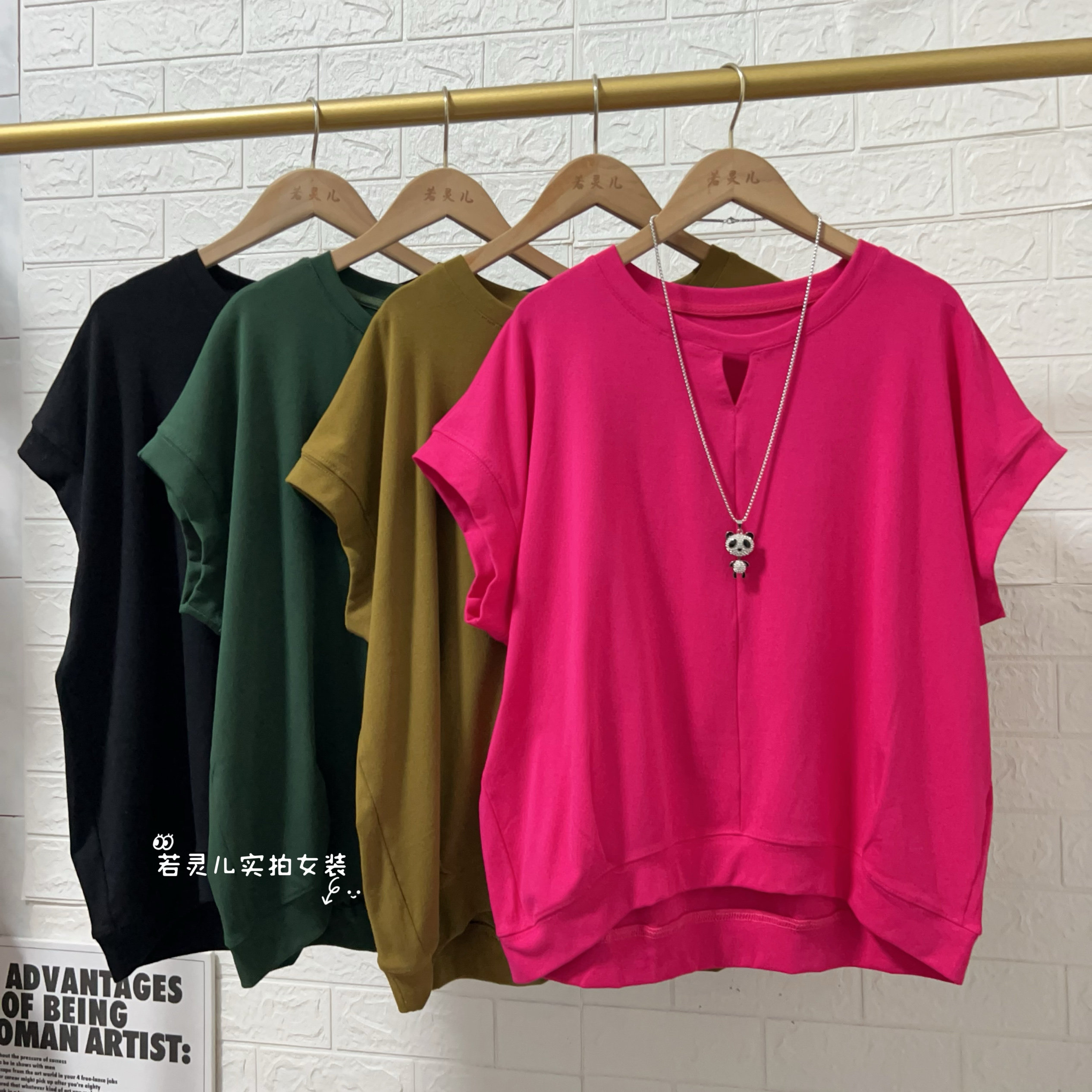 夏装韩版前短后长棉布纯色简约短袖T恤宽松休闲显瘦大码女装上衣