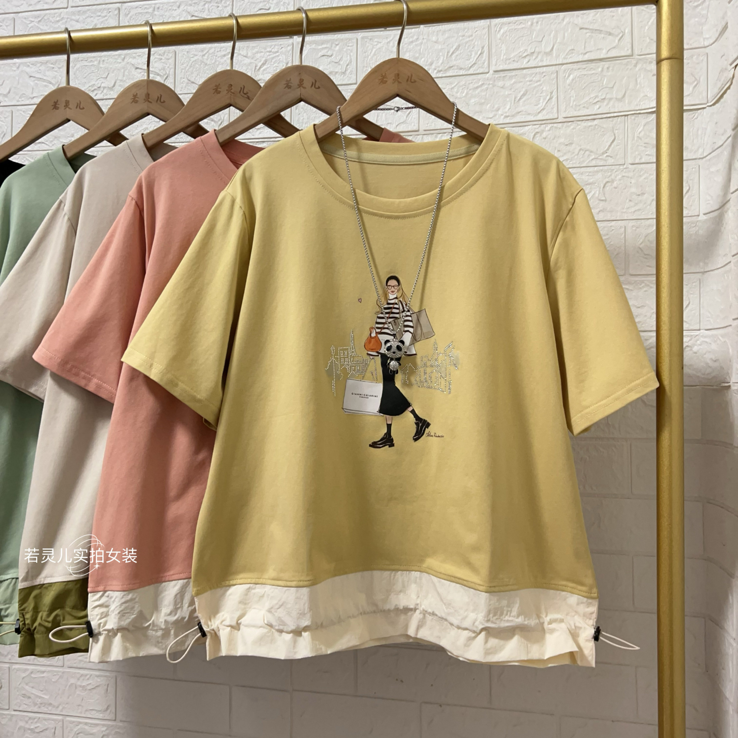 若灵儿夏时尚印花韩版宽松休闲遮肉显瘦大码女装上衣圆领短袖T恤