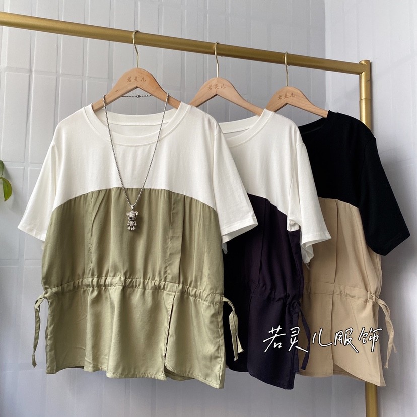 短袖韩版假两件拼接女装