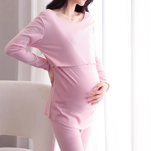 孕妇秋衣秋裤 秋冬保暖内衣月子服产后哺乳睡衣女双面磨绒产妇 套装