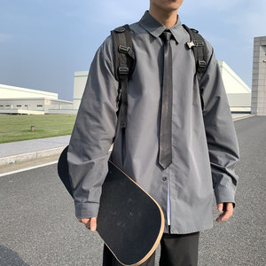 2025秋装长袖衬衫dk/jk大码衬衣日系情侣港风潮流男A38-P38送领带图片