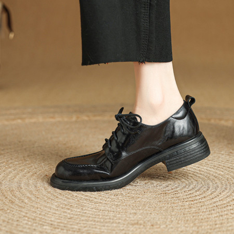 4cm厚底羊皮系带小皮鞋女