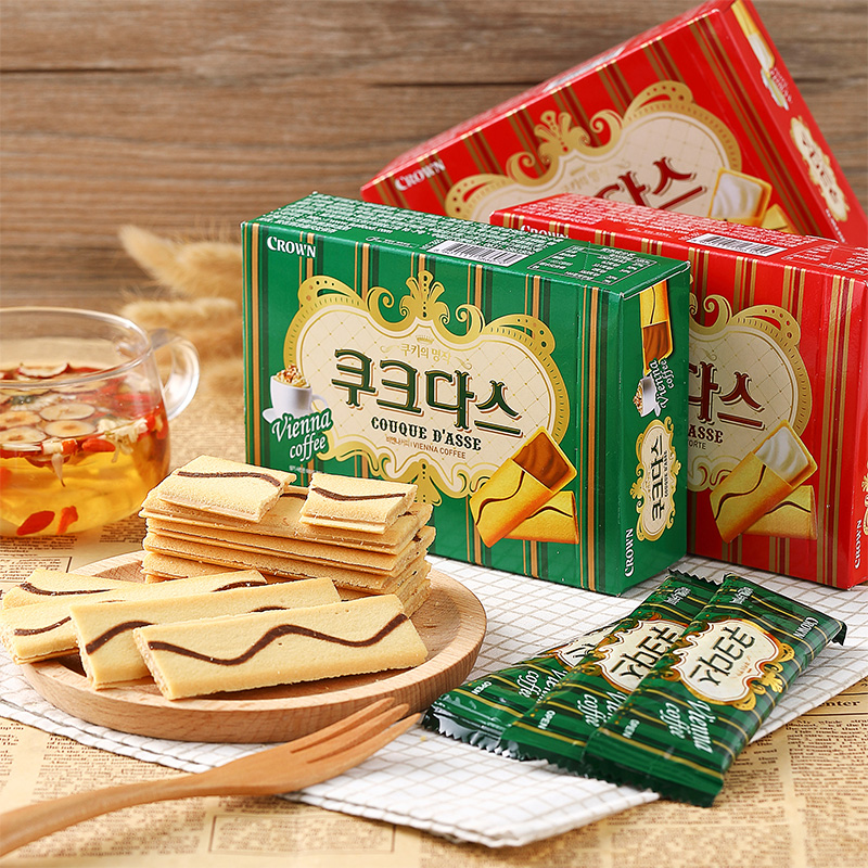 喜铺热卖产品韩国进口零食品克丽安夹心饼干奶油咖啡77g盒装