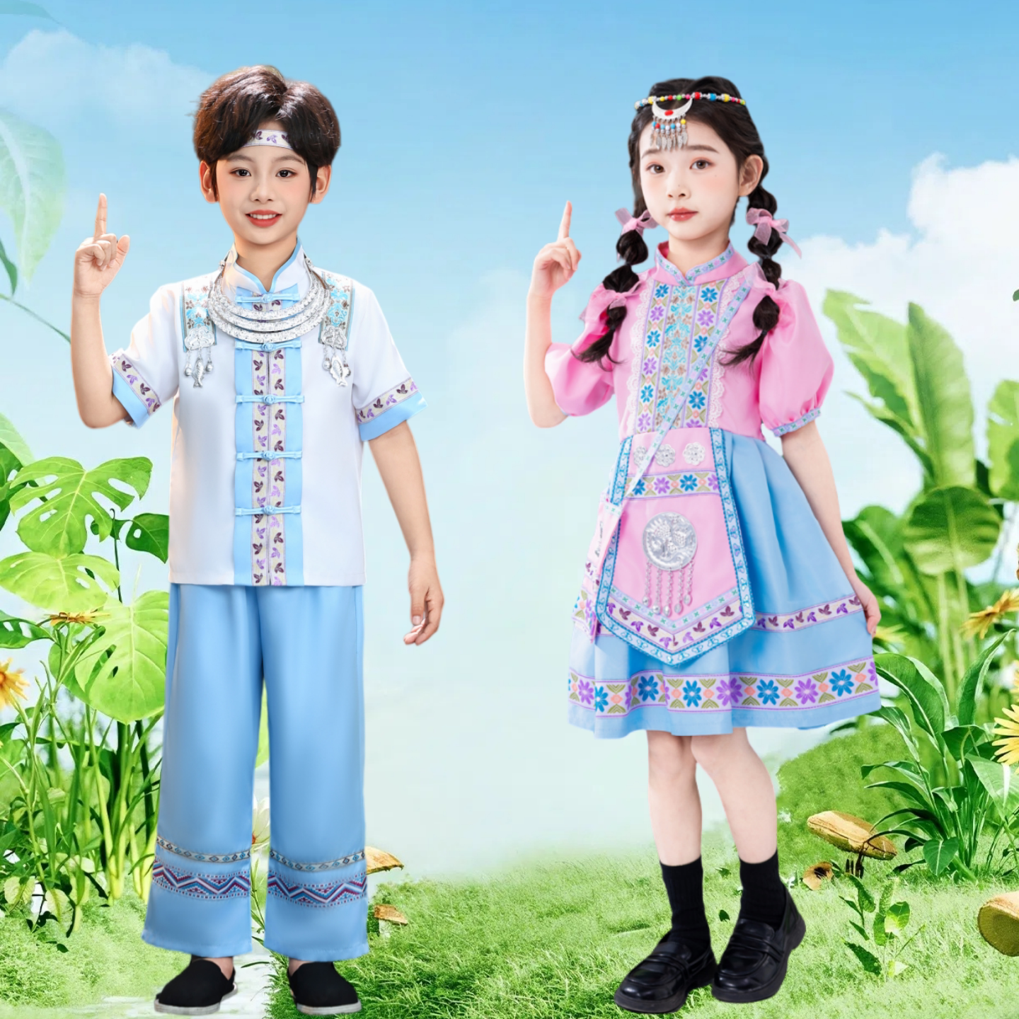 六一儿童少数民族苗族演出服装男童服饰女童彝族哈尼族舞蹈表演服
