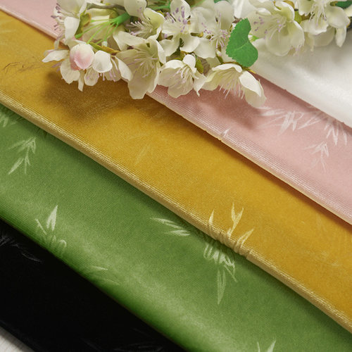 玉猫家丝绒竹子压花布面料