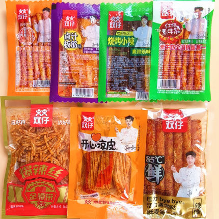 双仔辣条开心凉皮湖南大辣片牛板筋辣棒卤汁棒怀旧小零食独立包装