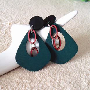 木片耳环女长款气质耳坠个性显瘦大耳钉韩国时尚耳饰品潮流百搭