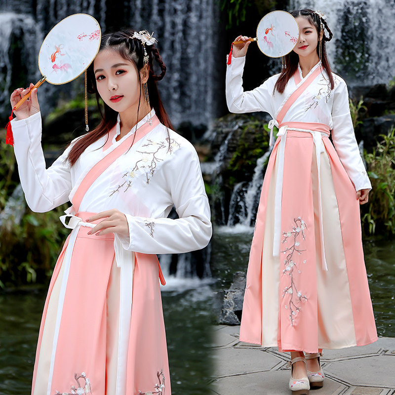 夏季汉服女古装中国风学生仙女樱花齐腰襦裙仙气超仙原创交领古风