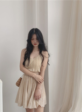 MYWAY自制/乖巧学院风格子半身裙 高腰短裙百褶裙夏季防走光裙裤