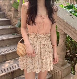 裙学生短裙 碎花裙甜美减龄高腰显瘦雪纺百褶裤 MYWAY自制 敲温柔