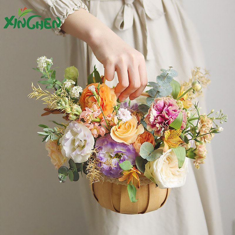 花篮装饰藤编手提干花鲜花插花竹编玫瑰假花绣花母亲节野餐竹篮