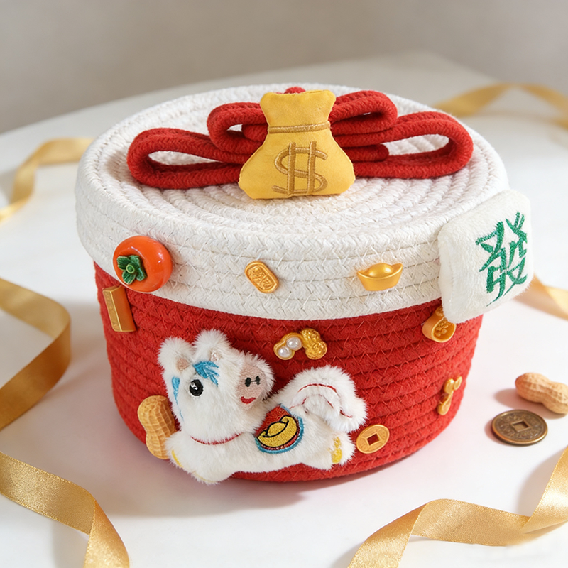 2026新年收纳盒马年桌面收纳筐礼品包装盒零食糖果收纳篮子抱抱桶,收纳整理,收纳筐,淘宝优惠券,粉丝福利购,淘宝优惠卷