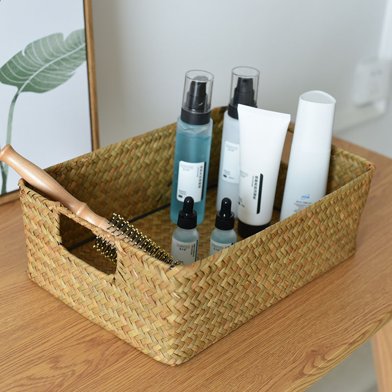 藤编收纳筐桌面北欧风编织创意竹编家用篮子田园蒲草宜家收纳筐