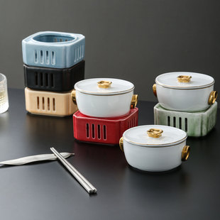 餐厅高级感位上炖盅蜡烛加热保温创意中式明炉燕窝炖盅带盖汤碗