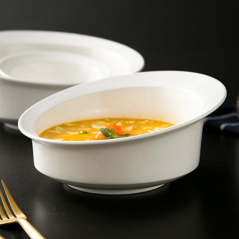 美器陶瓷斜口碗纯白色餐厅高级感酒店餐具法式深口异性汤碗甜品碗