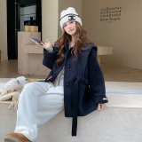 气质收腰羊毛双面呢藏青色外套女冬季2025新款小个子流行爆款大衣，女装毛呢外套，2D082