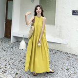 超火好看黄色挂脖吊带连衣裙女春夏2025新款独特绝美法式温柔长裙，女装连衣裙，2D082