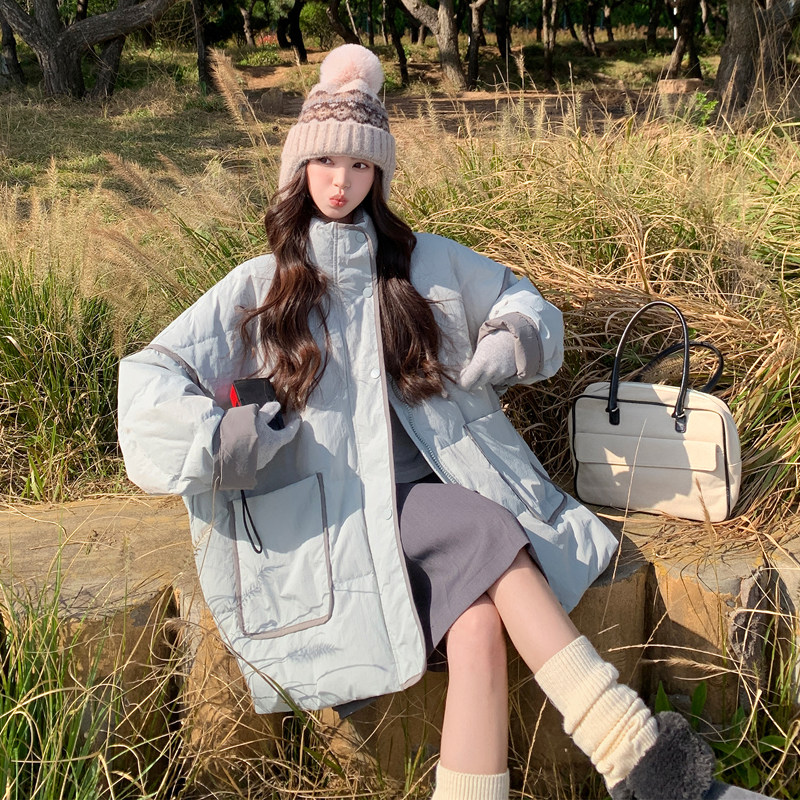 新品50绒俩色包边撞色抽绳宽松羽绒服2D082-G96-P265458,女装羽绒服,2D082