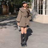 韩系咖色娃娃领风衣外套女春秋2025新款高级感超好看休闲中长大衣，女装短外套，2D082