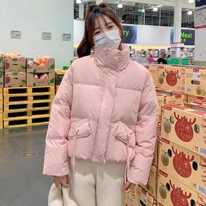 韩版短款立领减龄羽绒服女2023冬季新款加厚显瘦面包服白鸭绒外套图片