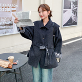 70毛设计感系腰带格子拼接撞色双面呢大衣2D082-G19-P315498，女装毛呢外套，2D082