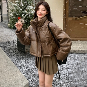 韩版咖色短款羽绒服女2025冬季新款宽松加厚显瘦白鸭绒面包服外套图片