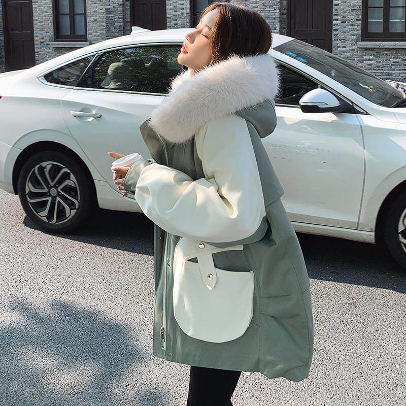 高级感大毛领工装派克棉服女冬季2024新款高级感加绒加厚拼接外套图片