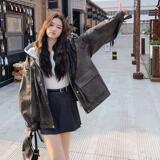 韩版高级感PU皮假两件夹克上衣女2025春秋季新款酷机车服显瘦外套，女装皮衣，2D082