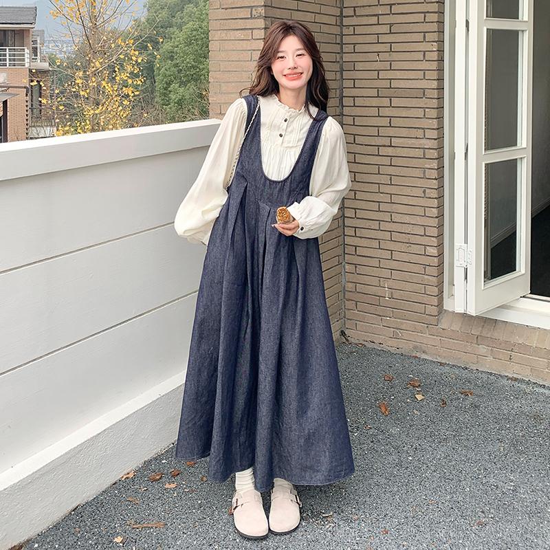 无袖牛仔连衣裙背带裙套装女春秋2025新款小清新高级感减龄爆款,女装连衣裙,2D082