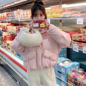 韩版短款立领减龄羽绒服女2023冬季新款加厚显瘦面包服白鸭绒外套图片