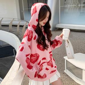 奶fufu的粉色连帽卫衣女春秋2025新款甜辣oversize宽松炸街上衣图片