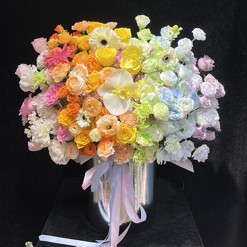 原创抱抱筒七彩虹玫瑰花束花店生日配送鲜花速递同城北京配送花