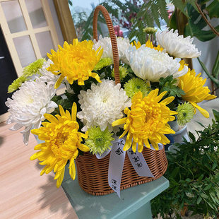 清明节黄白菊花束花篮祭奠鲜花速递同城北京奠仪扫墓上坟悼念祭祖