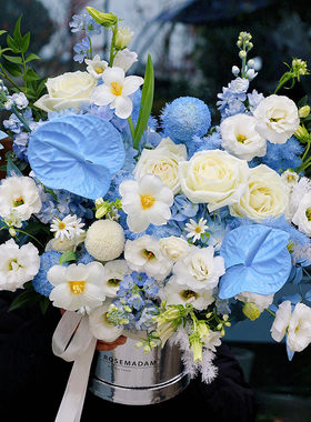 原创抱抱筒白玫瑰花束蓝掌花店生日配送鲜花速递同城北京配送花