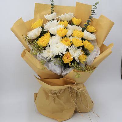 清明节黄白菊花花束鲜花速递