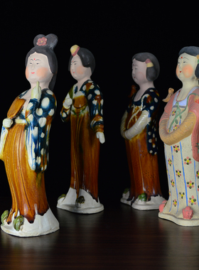 33cm仿古唐三彩张二孬大师仕女贵妃陶俑家居桌面摆件中式商务礼品