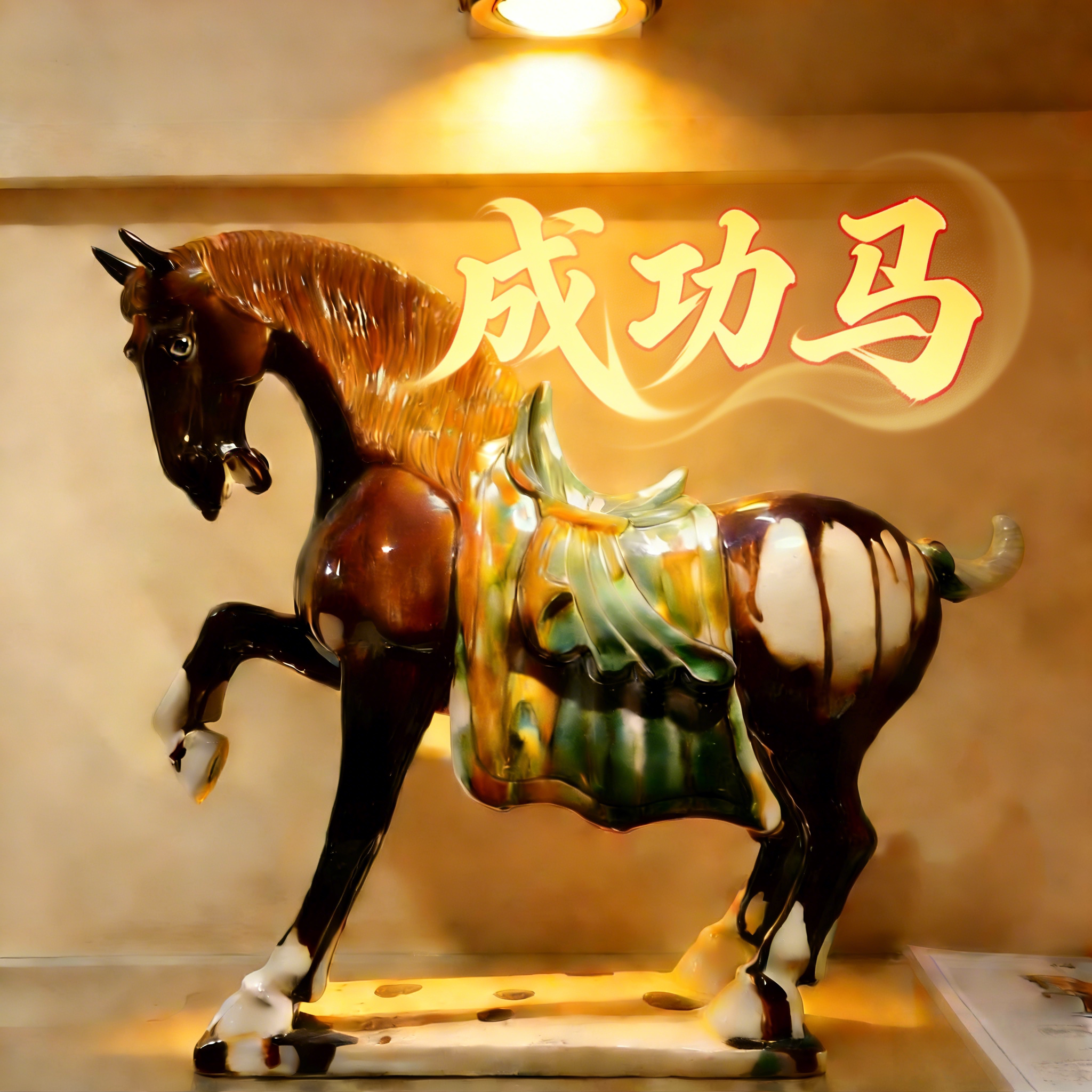 唐三彩成功马高水旺中式复古家居装饰品摆件陶瓷收藏开业商务礼品