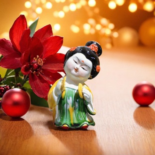 洛陽博物館文創(chuàng)Q版 唐三彩小胖妞唐韻彈琴樂俑擺件洛陽旅游伴手禮