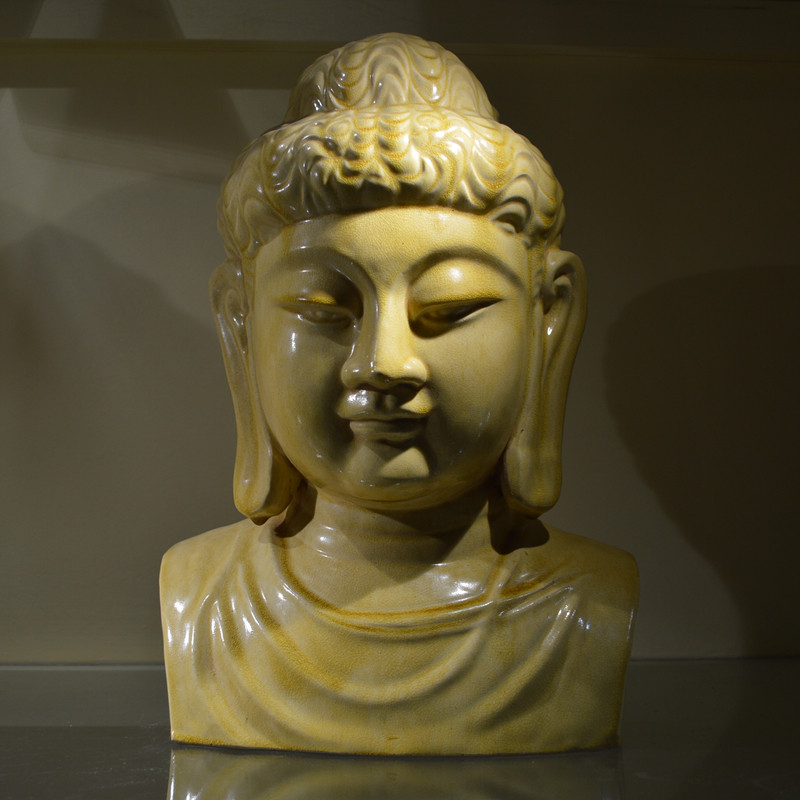 高水旺唐三彩佛头卢舍那陶瓷古风手工艺品客厅佛龛佛堂摆件装饰品