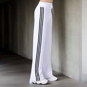速干白色服装运动长裤透气高腰舞蹈裤练功裤广场舞裤阔腿健身操服