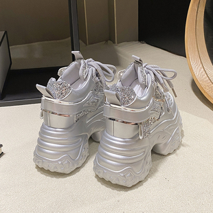 2025新款 小个子炸街银色运动鞋 秋冬老爹鞋 秋款 女款 厚底内增高女鞋