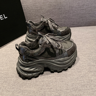 8cm超厚底老爹鞋女款增高2025新款轻便黑色运动休闲鞋子秋冬潮鞋