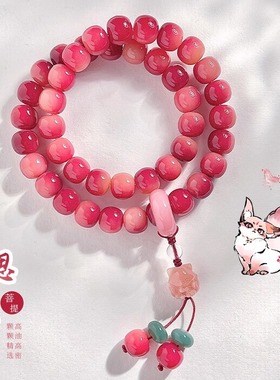 相思落纸粉菩提根双圈手串女款文玩佛珠新中式叠戴手持高级感手链