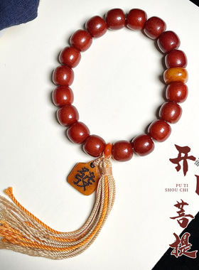 包浆菩提根手串怀旧风桶珠佛珠手持配饰流苏文玩绕指柔男女款