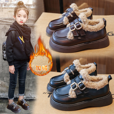 女童公主小皮鞋保暖棉鞋