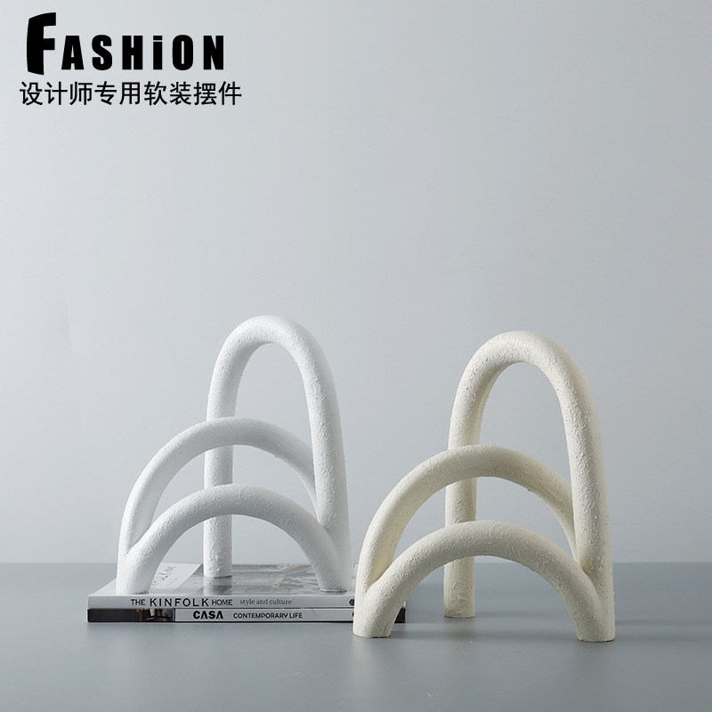 简约现代白色树脂拱形屏风摆件客厅玄关电视柜书房饰品摆设