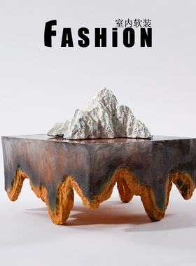 新中式火焰假山形摆件树脂雕塑酒店大堂售楼大厅玄关过道软装饰品